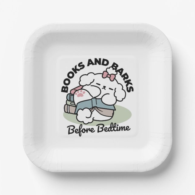 Before Bedtime with My Pup – Book and Dog Lover  Paper Plate (Front)