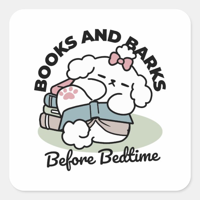 Before Bedtime with My Pup – Book and Dog Lover  Square Sticker (Front)