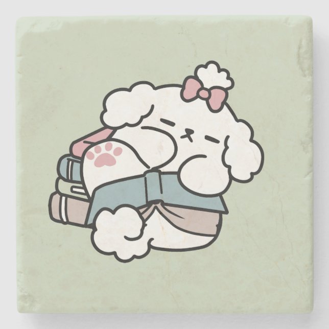 Before Bedtime with My Pup – Book and Dog Lover  Stone Coaster (Front)