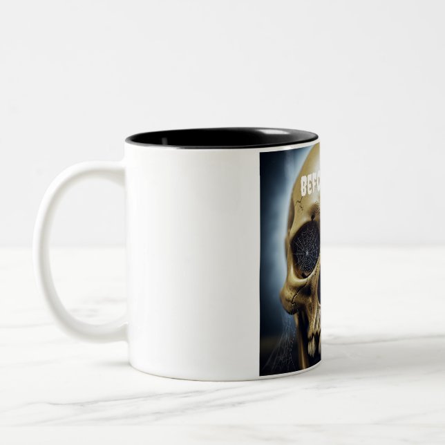 Before Coffe Spooky Skull two-toned mug (Left)