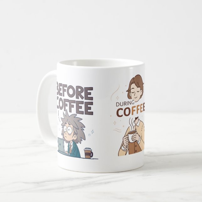 Before During After Coffee Mood Vector Art Mug (Front Left)