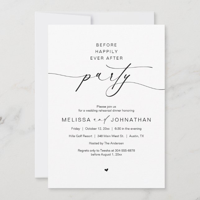 Before Happily Ever After Party, Rehearsal Dinner Invitation (Front)