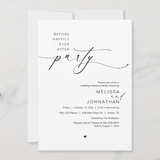 Before Happily Ever After Party, Rehearsal Dinner Invitation (Front)