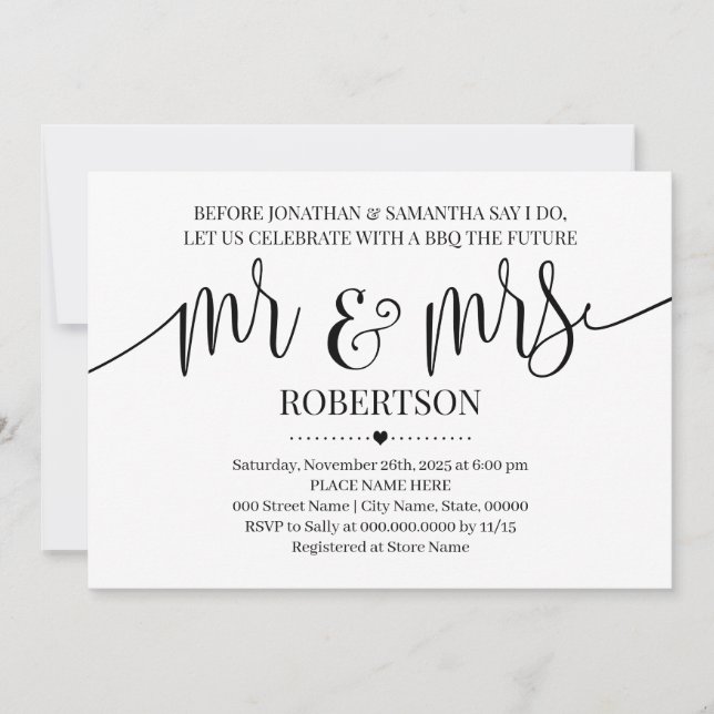 Before I do Mr and Mrs Wedding shower minimalist Invitation (Front)