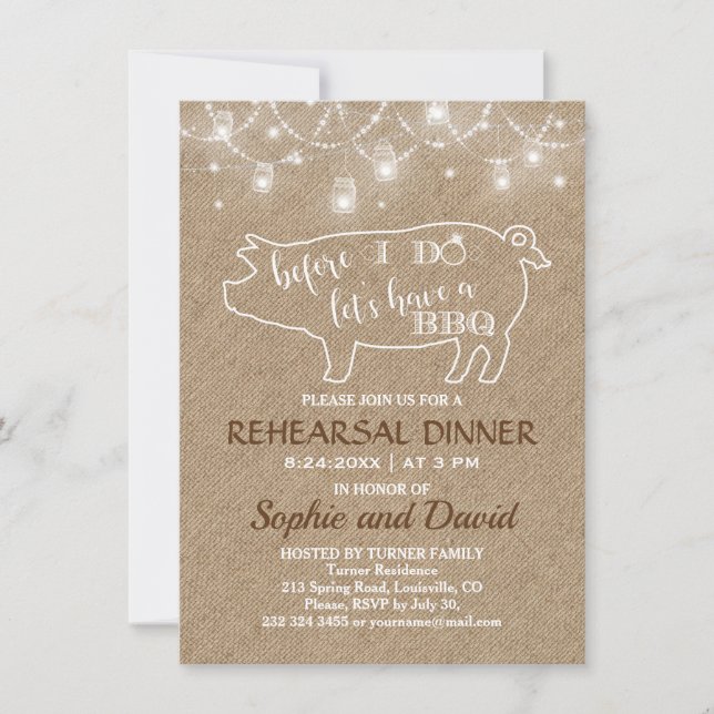 Before I DO'S Burlap Rehearsal Dinner Invite (Front)