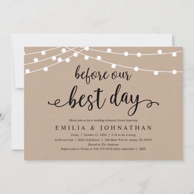 Before Our Best Day, Rustic Rehearsal Dinner Invitation (Front)