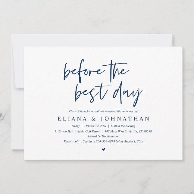 Before the best day, Wedding Rehearsal Dinner Invi Invitation (Front)