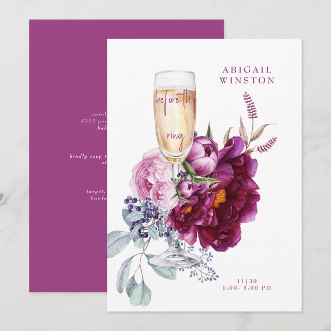 Before the Ring Champagne Magenta Bridal Invitatio Invitation (Front/Back)