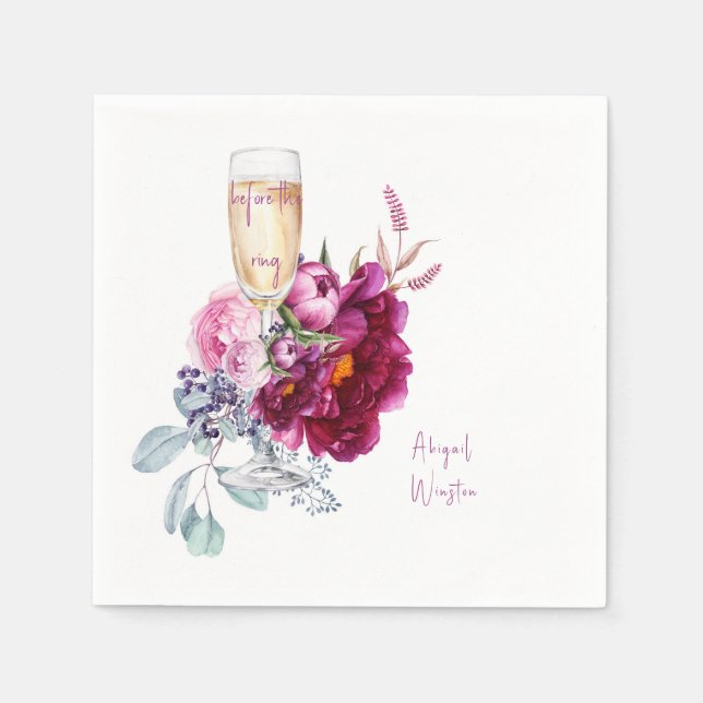 Before the Ring Champagne Magenta Bridal Napkins (Front)