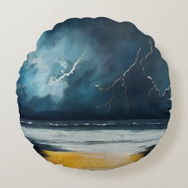 Before The Storm – Abstract Seascape Round Pillow (Front)