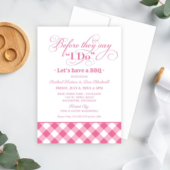 Before They Say I Do BBQ Pink Gingham Invitation (Creator Uploaded)