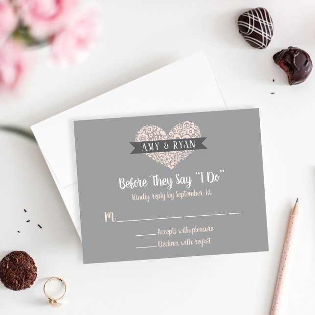 Before They Say I Do Blush Floral Heart Wedding RSVP Card (Creator Uploaded)