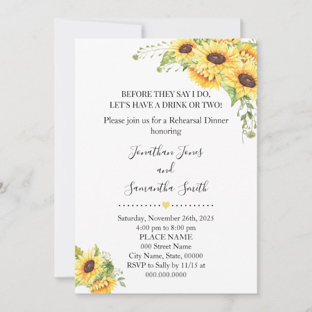 Before they say I do sunflowers rehearsal dinner Invitation (Front)
