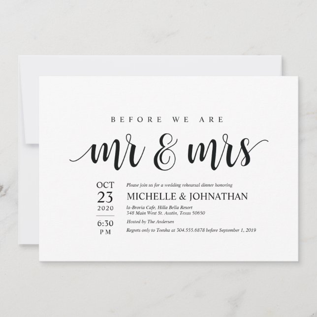 Before we are Mr and Mrs Dinner Invitation card (Front)