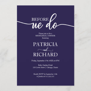 Before We Do Navy Blue Elegant Rehearsal Dinner Invitation