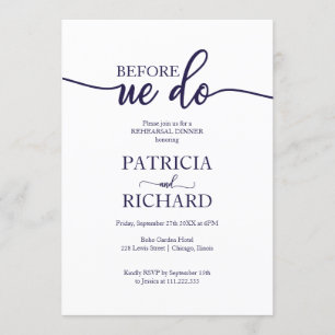 Before We Do Navy Blue White Rehearsal Dinner Invitation