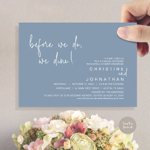 Before We Do, We Dine Rehearsal Dinner, Dusty Blue Invitation