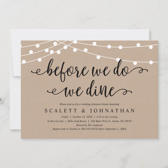 Before We Do, We Dine, Rustic Rehearsal Dinner Invitation (Front)