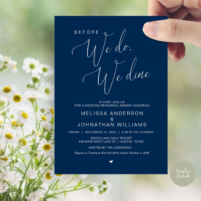Before we do, we dine, Wedding Rehearsal Dinner  I Invitation (Before We Do, We Dine, Wedding Rehearsal Dinner Invitation Card, PDF, in Navy Blue)