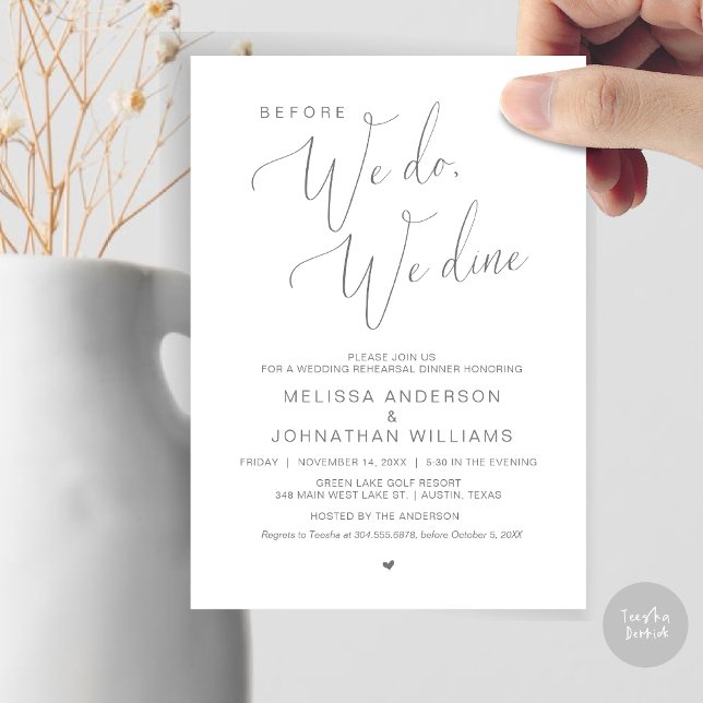 Before we do, we dine, Wedding Rehearsal Dinner  I Invitation (Before We Do, We Dine, Wedding Rehearsal Dinner Invitation Card, PDF, in Dark Grey)