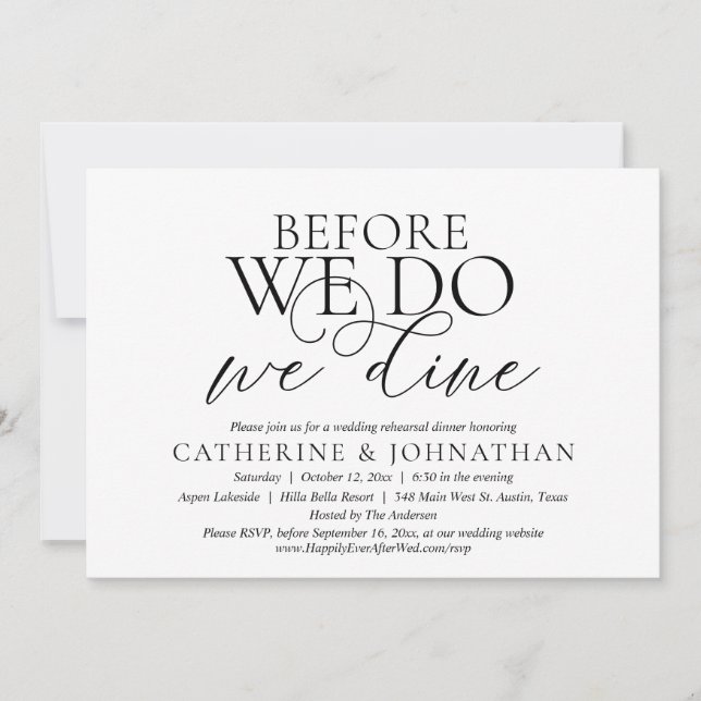 Before We Do, We Dine, Wedding Rehearsal Dinner In Invitation (Front)