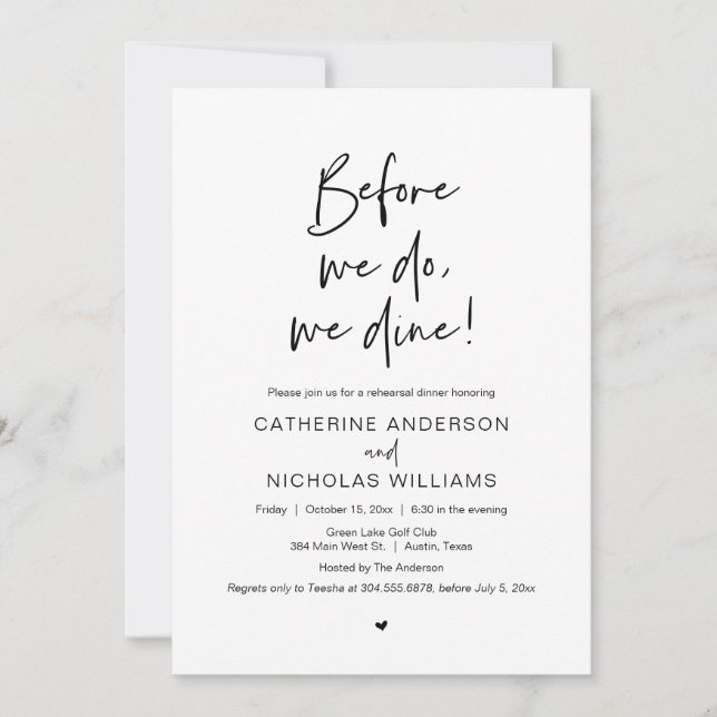 Before We Do, We Dine, Wedding Rehearsal Dinner Invitation (Front)