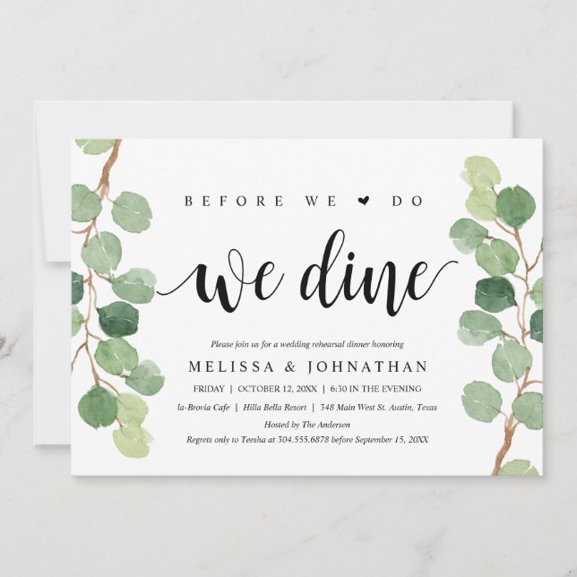 Before We Do, We Dine, Wedding Rehearsal Dinner Invitation (Front)