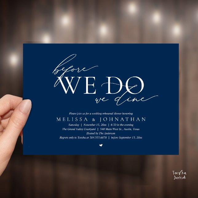 Before We Do, We Dine, Wedding Rehearsal Dinner Invitation (Before We Do, We Dine, Wedding Rehearsal Dinner Invitation Card Navy Blue)
