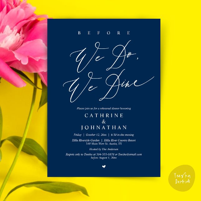 Before we do, we dine, Wedding Rehearsal Dinner Invitation (Before we do, we dine, Modern Wedding Rehearsal Romantic Dinner Invitation Card PDF Navy Blue)