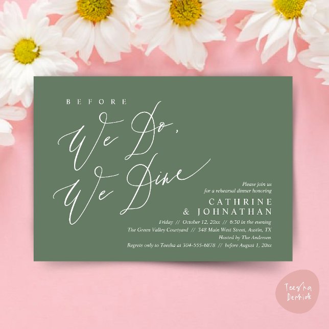 Before we do, we dine, Wedding Rehearsal Dinner Invitation (Before we do, we dine, Modern Wedding Rehearsal Romantic Dinner Invitation Card PDF Sage Green)