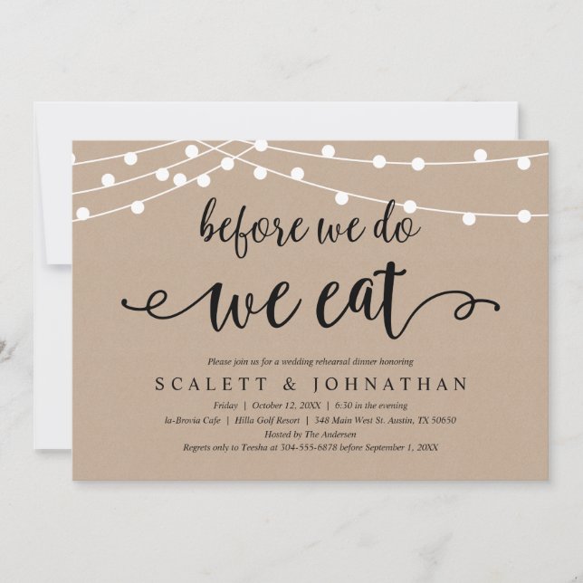 Before We Do, We Eat, Rustic Rehearsal Dinner Invitation (Front)