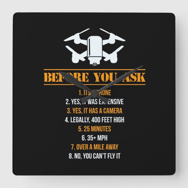 Before You Ask Drone Pilot Square Wall Clock (Front)