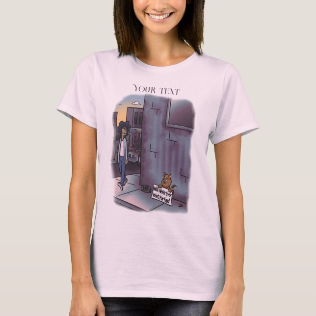 Begging Cat Pink T-Shirt (Front)