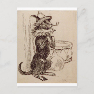 Begging Dog with Hat Ruff and Pipe in Mouth Postcard