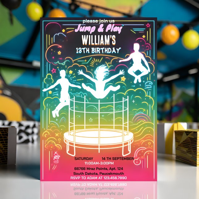 begin boys kids cool trampoline Park 13th birthday Invitation (Creator Uploaded)