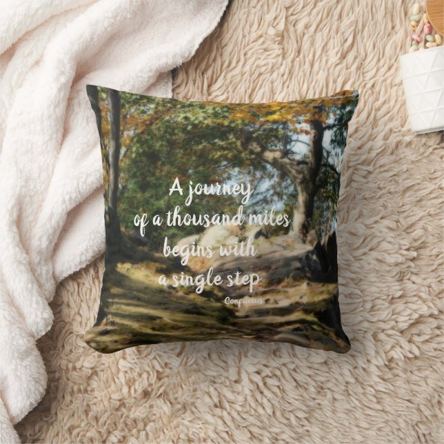 Begin Inspirational Quote Woodland Path  Throw Pillow (Blanket)
