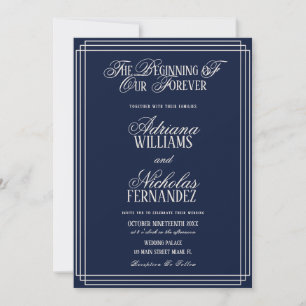 Beginning Of Our Forever Timeless Navy Wedding Invitation