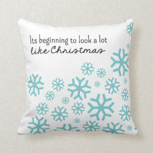 Beginning to Look a Lot Like Christmas White/Blu Throw Pillow