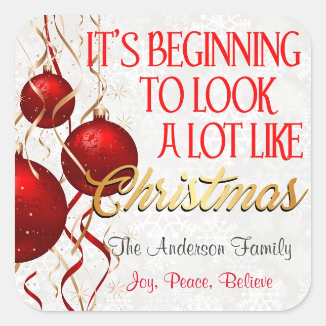 Beginning To Look Like Christmas Custom Square Sticker (Front)
