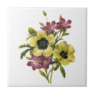 Begonia and Purple Periwinkles Redoute Bouquet Tile