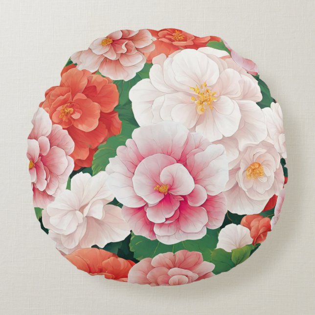 Begonia Flowers & Feuilles Coussin rond (Devant)