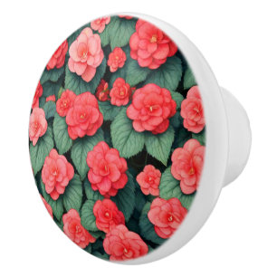 Begonia pink flowers  ceramic knob