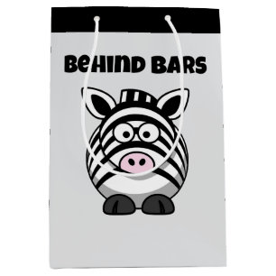 Behind Bars Zebra – Funny Cartoon Animal Pun Medium Gift Bag