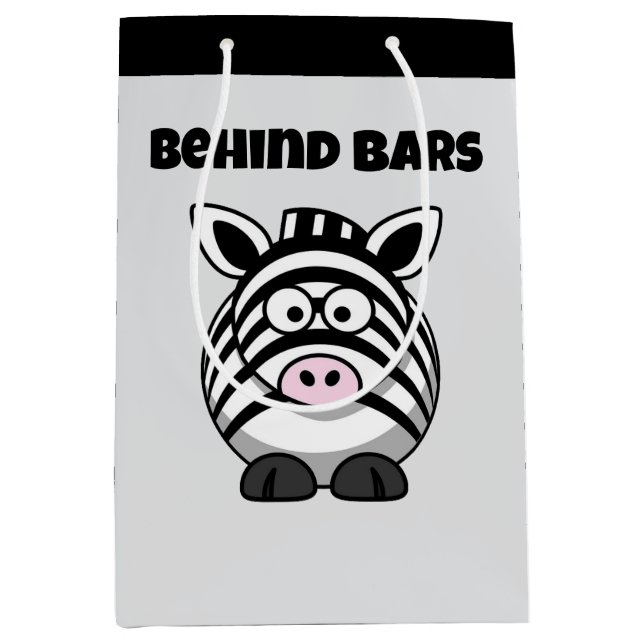 Behind Bars Zebra – Funny Cartoon Animal Pun Medium Gift Bag (Front)