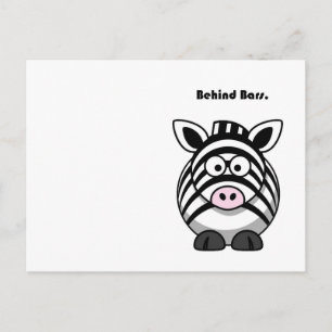 Behind Bars Zebra – Funny Cartoon Animal Pun Postcard