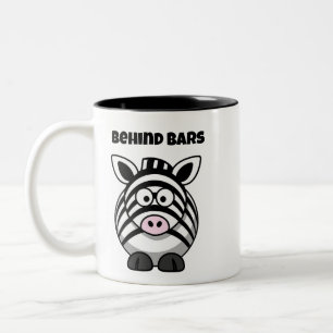 Behind Bars Zebra – Funny Cartoon Animal Pun Two-Tone Coffee Mug