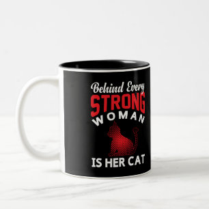 Behind Every Strong woman is Her Cat Two-Tone Coff Two-Tone Coffee Mug