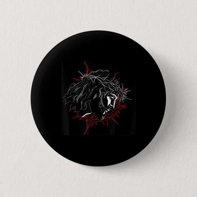 Behold Thy King Funny Face Of Jesus With Crown  2 Inch Round Button (Front)