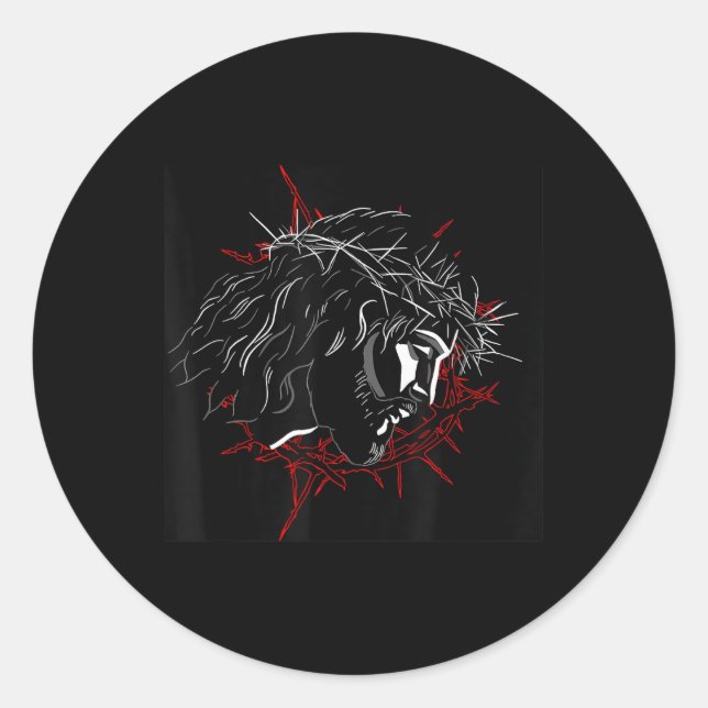 Behold Thy King Funny Face Of Jesus With Crown  Classic Round Sticker (Front)