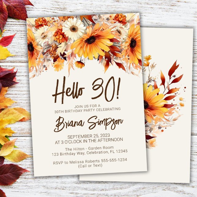 Beige 30th Birthday Fall Floral Invitation (Creator Uploaded)